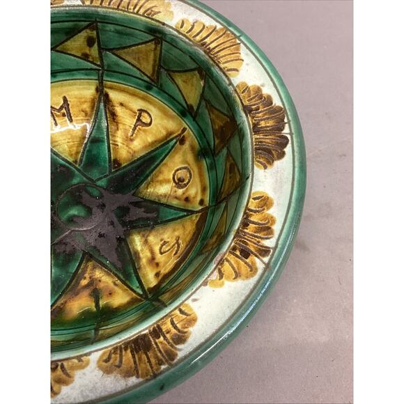 Handmade Green & Yellow Pottery Bowl - 2”Hx7”D - Picture 4 of 8